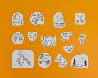 Disegni per ricamo a tema campeggio: trasferibili con metodo stick and stitch