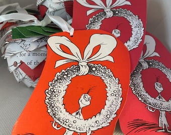 How the Grinch Stole Christmas - Handmade Paper Book Page Pinecone Ornament - Free US Shipping