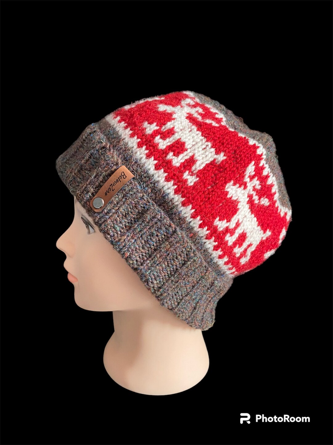 Moose Hat. Wool Hat. Fair Isle Hat. Hand Knit Hat. Winter Hat. Slouchy