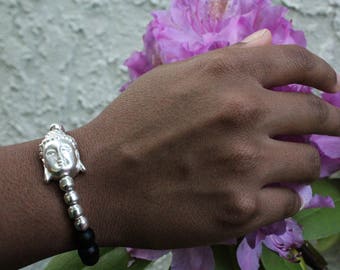 Bracelet Bouddha argent et noir