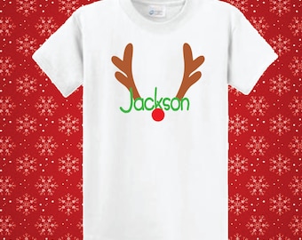 Niños Navidad Monogram camisa de reno