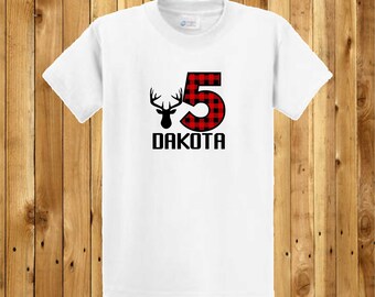 Buffalo Plaid Deer Birthday Shirt
