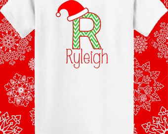 Camiseta de papá y santa sombrero monargrama de Navidad para niños