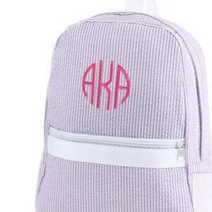 Monogram Preschool Backpack Purple Seersucker