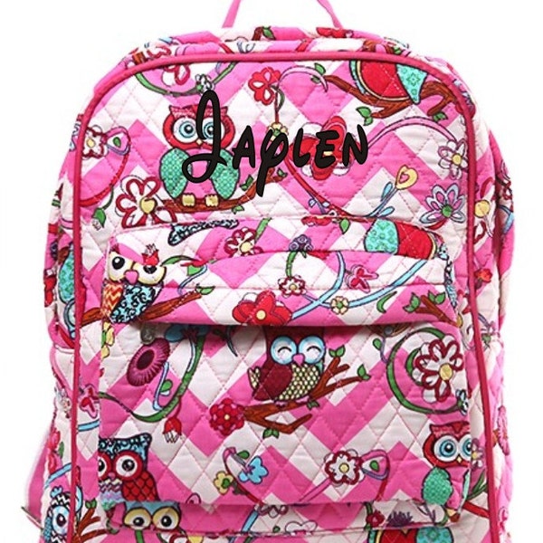 Monogram Backpack Quilted Owl Pink Chevron