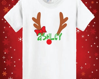 Niños Navidad Monogram a reno camisa