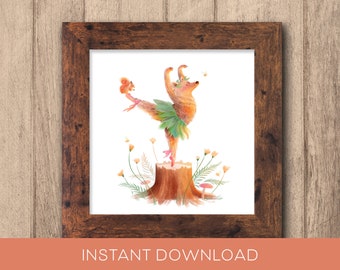 Ballet Bear - Instant Download - Printable - illustration - children&#39;s - cute - squirrel - tutu