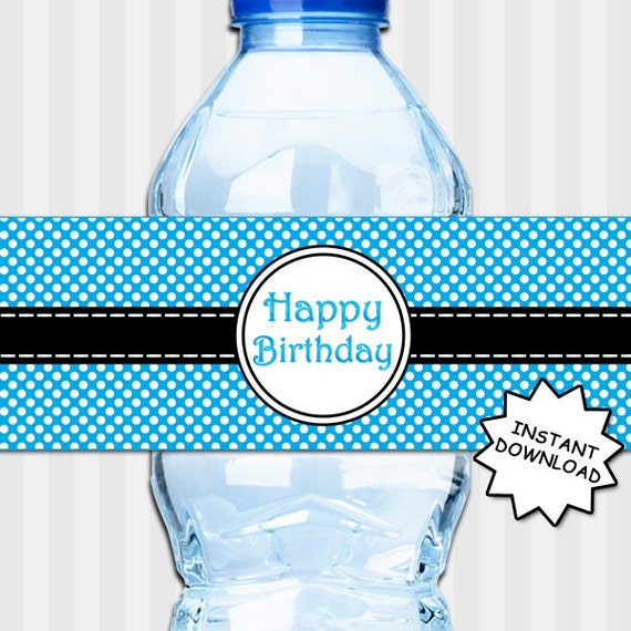 Blue polka dot labels, Blue Polka Dots, Black and Blue Bottle Label, INSTANT DOWNLOAD Birthday, Printable Birthday, Blue Black, Polka Dot Il_570xn