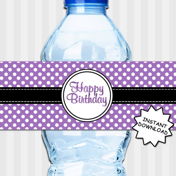 Purple Water Bottle Labels, Polka Dot,Purple polka dot birthday, Purple Water Bottle Label, INSTANT DOWNLOAD, Printable Birthday Il_570xn