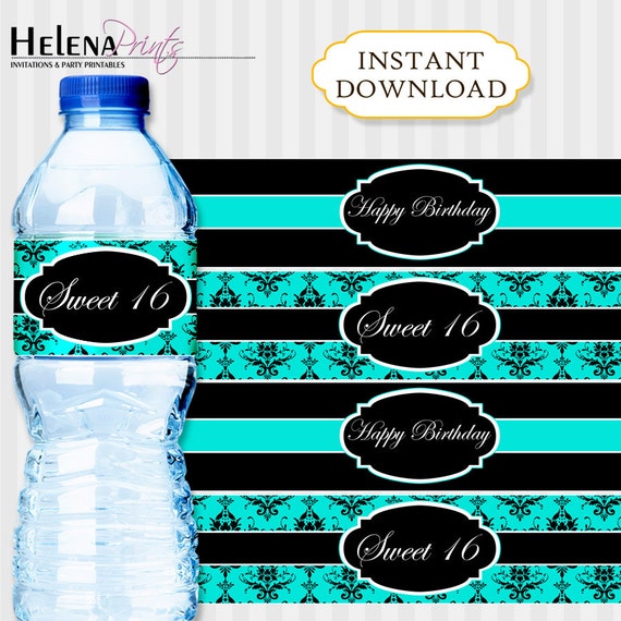 Sweet 16 birthday, Sweet 16 decorations, Sweet 16 Party Favors, Instant Download, Water Bottle Labels, 16th Birthday Party Il_570xn