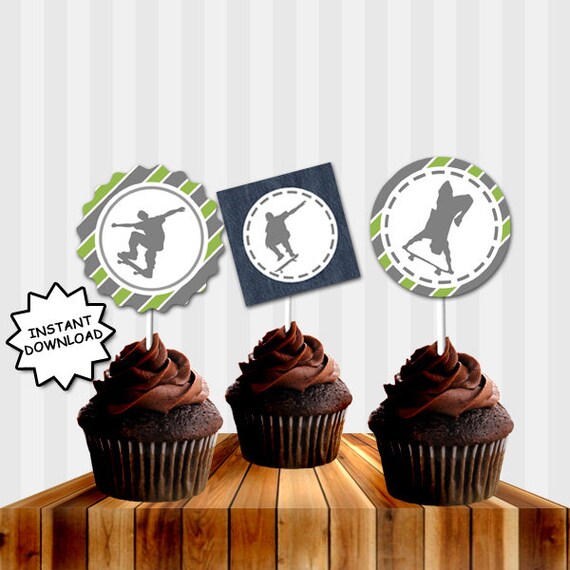 Skateboard Decorations Extreme Sports Party Decorations Party Skateboarding Toppers Skateboard Party Favors Sk8ter Cupcake By Helenaprints Catch My Party