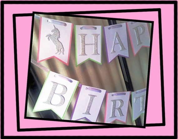 Unicorn Banner, Unicorn Birthday Banner,Unicorn Party Decoration,Pink, White, Mint, and Purple Birthday Unicorn Banner, Girl Birthday Il_570xn