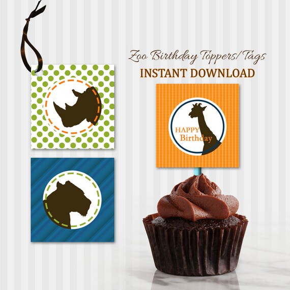 ZOO Party, Animals Cupcake Toppers Favor Tags Birthday Party Decoration Safari Animals Zoo Birthday Wild One download Digital Il_570xn