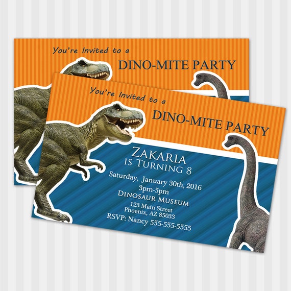 Dinosaur Invitation, Dinosaur Birthday Invitation, Blue Orange, Dinosaur Party, Dinosaur Birthday Party Invitations, Dinosaur Decorations Il_570xn