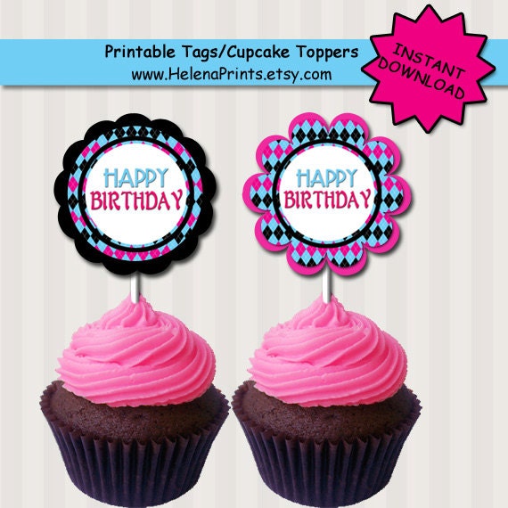 Birthday Cupcake Toppers, Cupcake toppers, Girl birthday decorations, Instant download, Party favors, Pink toppers, Blue pink toppers, Il_570xn