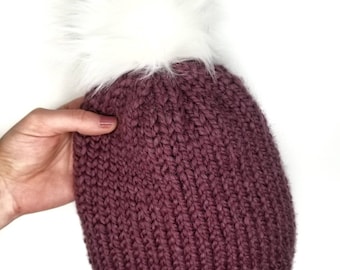 Loft Beanie - Hand Knit Beanie With Pom Pom - Wool Blend  display picture 2