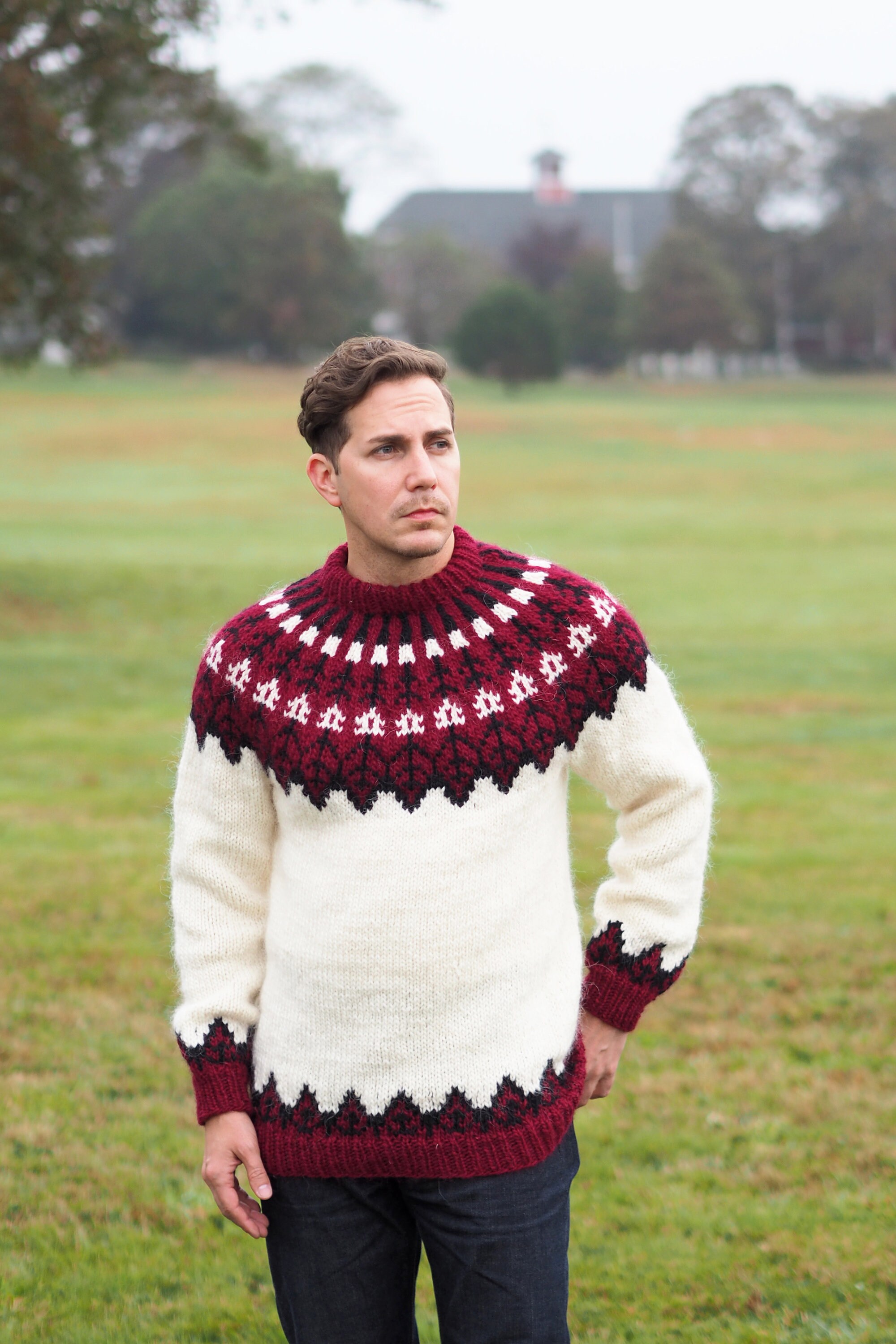 Fall Leaves Natural White Cranberry Red Icelandic Lopi Wool - Etsy