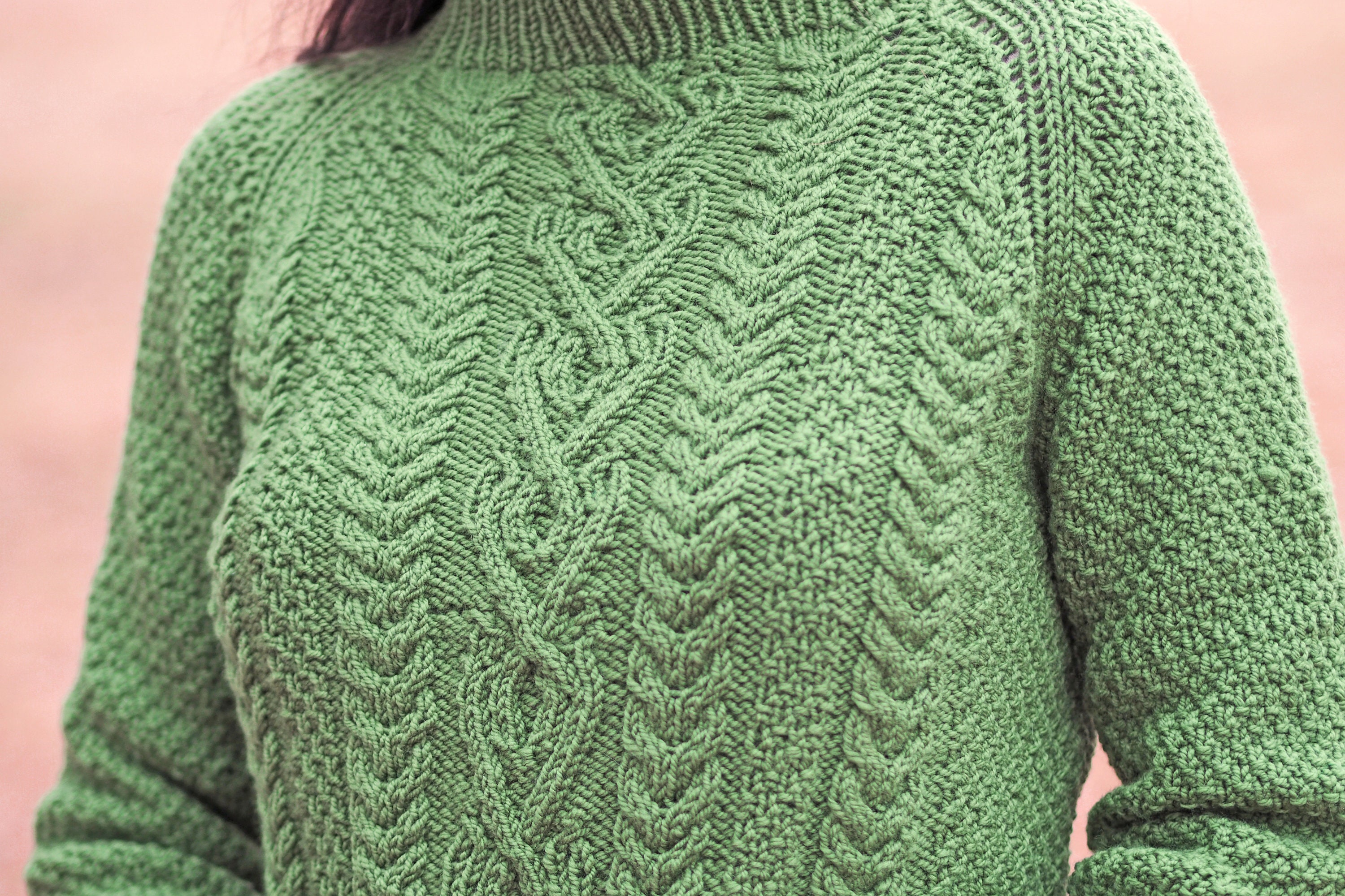 Cottar's Walk Handknit Grass Green Irish Aran Cable Wool Sweater