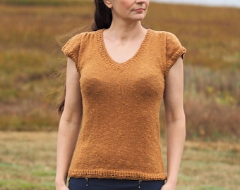 Napatree Tee Virginia Cotton Rayon Hand Knit Sweater Light Rust Brown Adult 36" (91cm) Chest