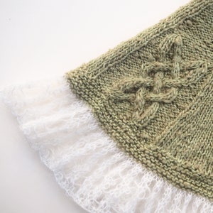 Caerleon Mantelet and Fingerless Mitts Rayon Silk Mohair Green-Gold White Lace Adult Sizes image 5