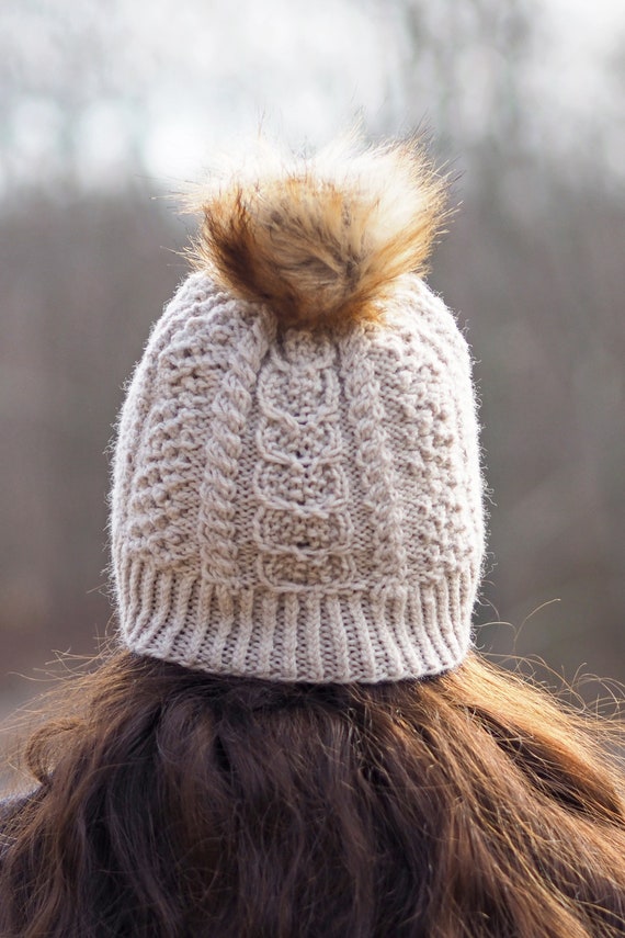 The Irish Boutique-Aran Knit Natural Bobble Hat