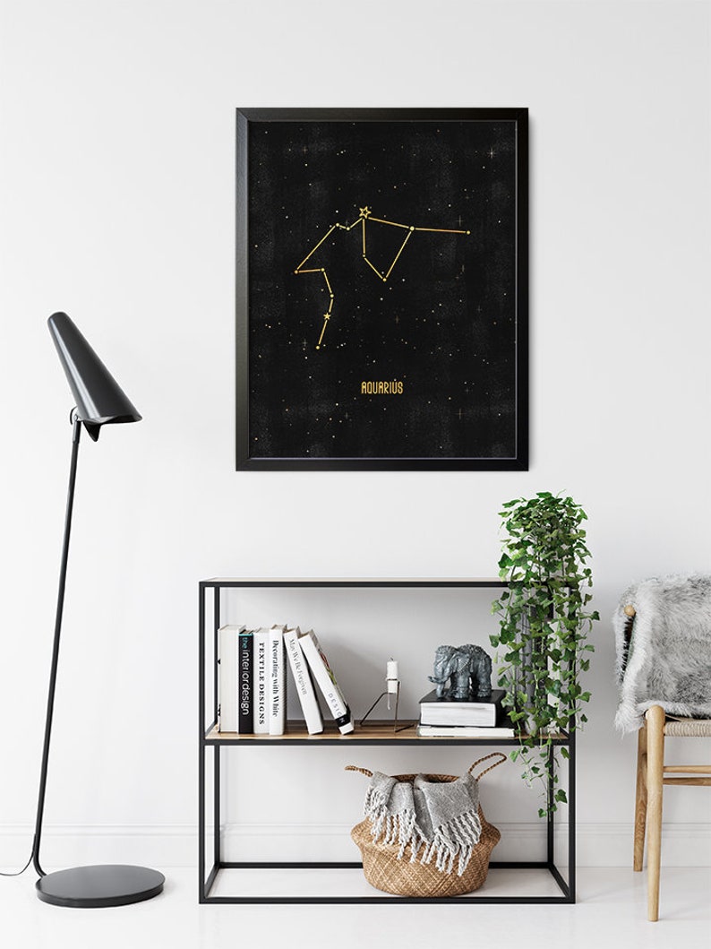 Aquarius Constellation Art Print Astrology Print Aquarius Print Zodiac Wall Art Astronomy Poster Night Sky Gold Zodiac Modern Print