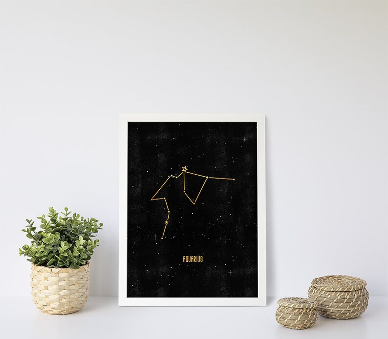 Aquarius Constellation Art Print Astrology Print Aquarius Print Zodiac Wall Art Astronomy Poster Night Sky Gold Zodiac Modern Print