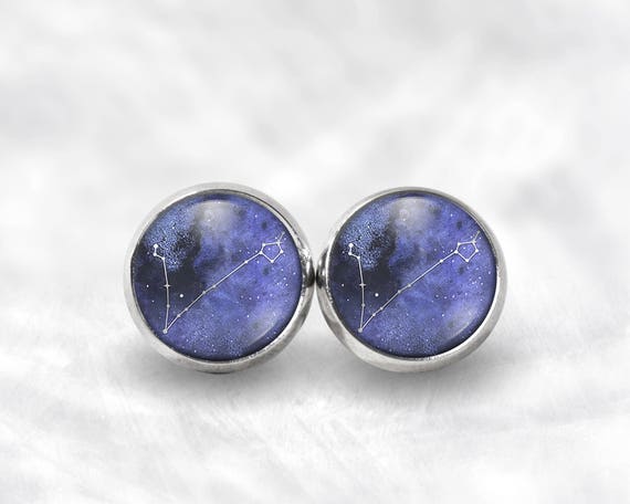 Pendientes de fotos de vidrio-Piscis constelación Plateado-Sky Estrellas Zodiaco