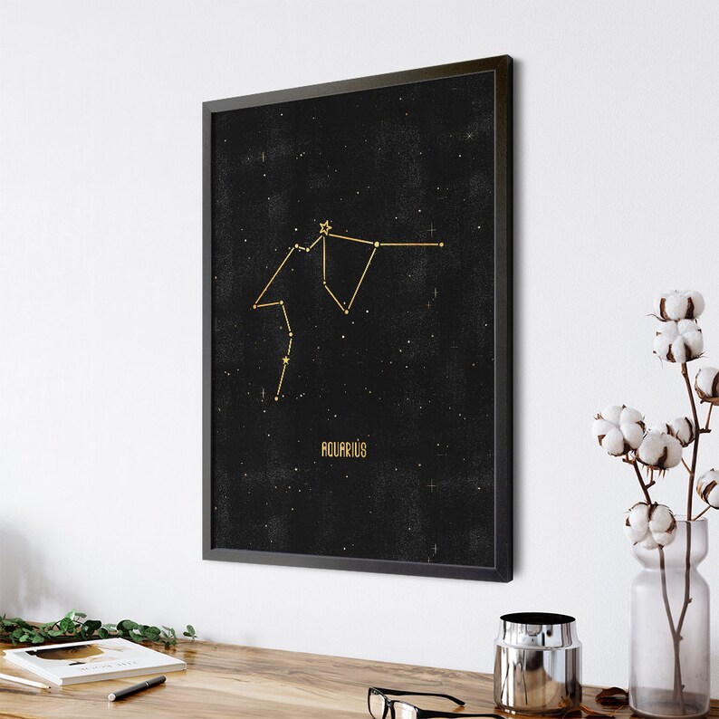 Aquarius Constellation Art Print Astrology Print Aquarius Print Zodiac Wall Art Astronomy Poster Night Sky Gold Zodiac Modern Print