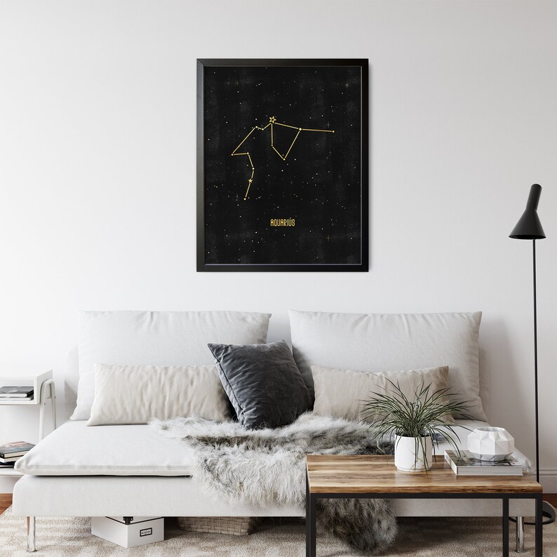 Aquarius Constellation Art Print Astrology Print Aquarius Print Zodiac Wall Art Astronomy Poster Night Sky Gold Zodiac Modern Print