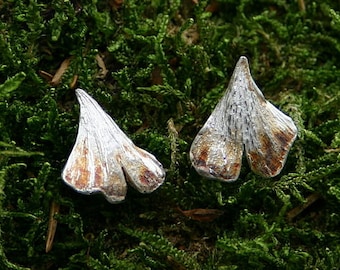Tender ginkgo ear earring studs, autumnal coloured - made with love in silver