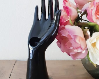 Black jewelry holder, ring holder, bud vase, vintage French, 1950s