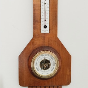 Thermometer, barometer, varnished wood, art deco, functional