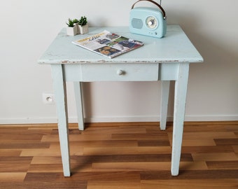 Farm table, kitchen table, rustic blue patina desk, 1950s