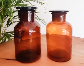 Vintage French amber glass apothecary jars