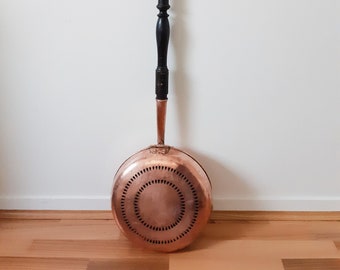 Vintage basin in copper and wood, antique French