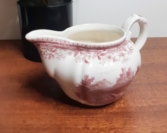 Villeroy and Boch "Burgenland" porcelain creamer, white and red, milk jug, vintage 60s