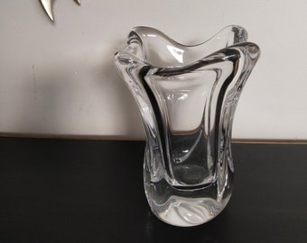 Corolla vase signed Daum, in crystal, 2.2 kg, vintage French