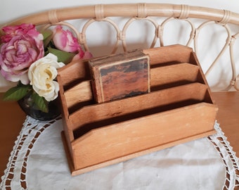 Wooden mail holder, paper holder, antique French