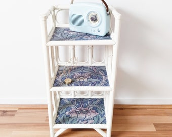 White rattan shelf, William Morris style pattern