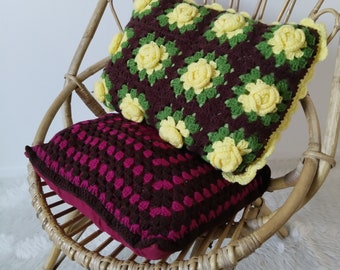 Crocheted cushions, French craftsmanship, vintage, 60s