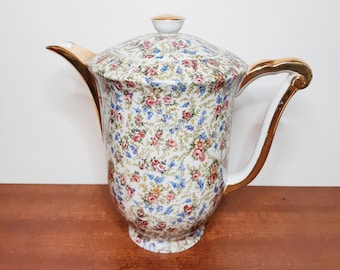 Limoges Lourioux Foecy porcelain coffee maker, floral decor, Liberty style, French vintage