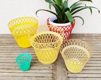 Lot de 5 cache-pots plastiques vintage , années 50