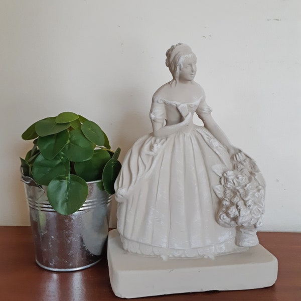 Statue de marquise en terre cuite ,  vintage ,shabby chic