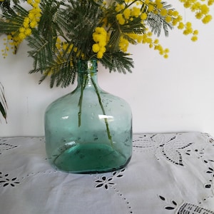 Vintage French blue-green demijohn, Viresa Bandeira