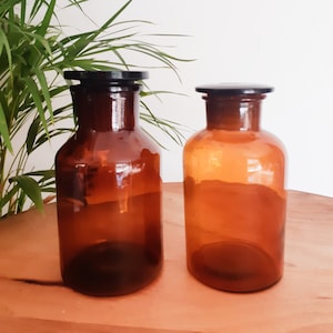 Vintage French amber glass apothecary jars