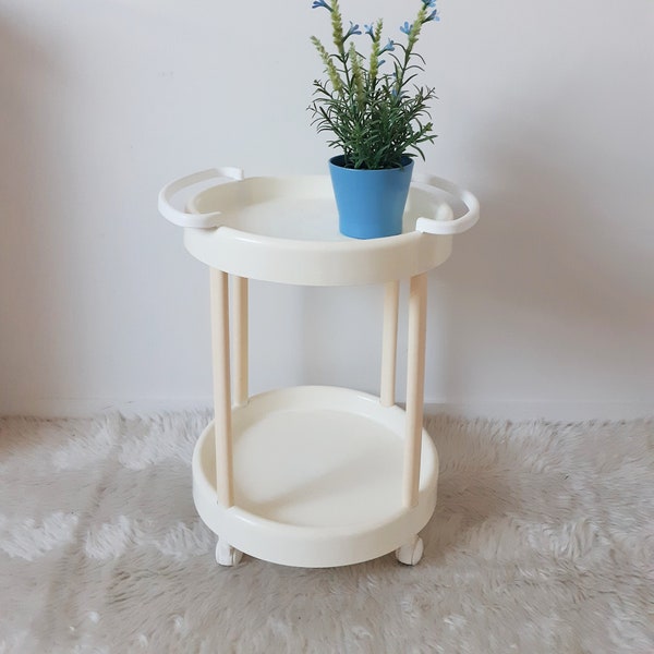 Table bar vintage, plastique blanc, table ronde , années 70, Simo, made in Italy