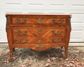 Chest of drawers Louis XV curved marquetry and bronze, 19th century