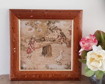 Painting embroidered in petit point, vintage