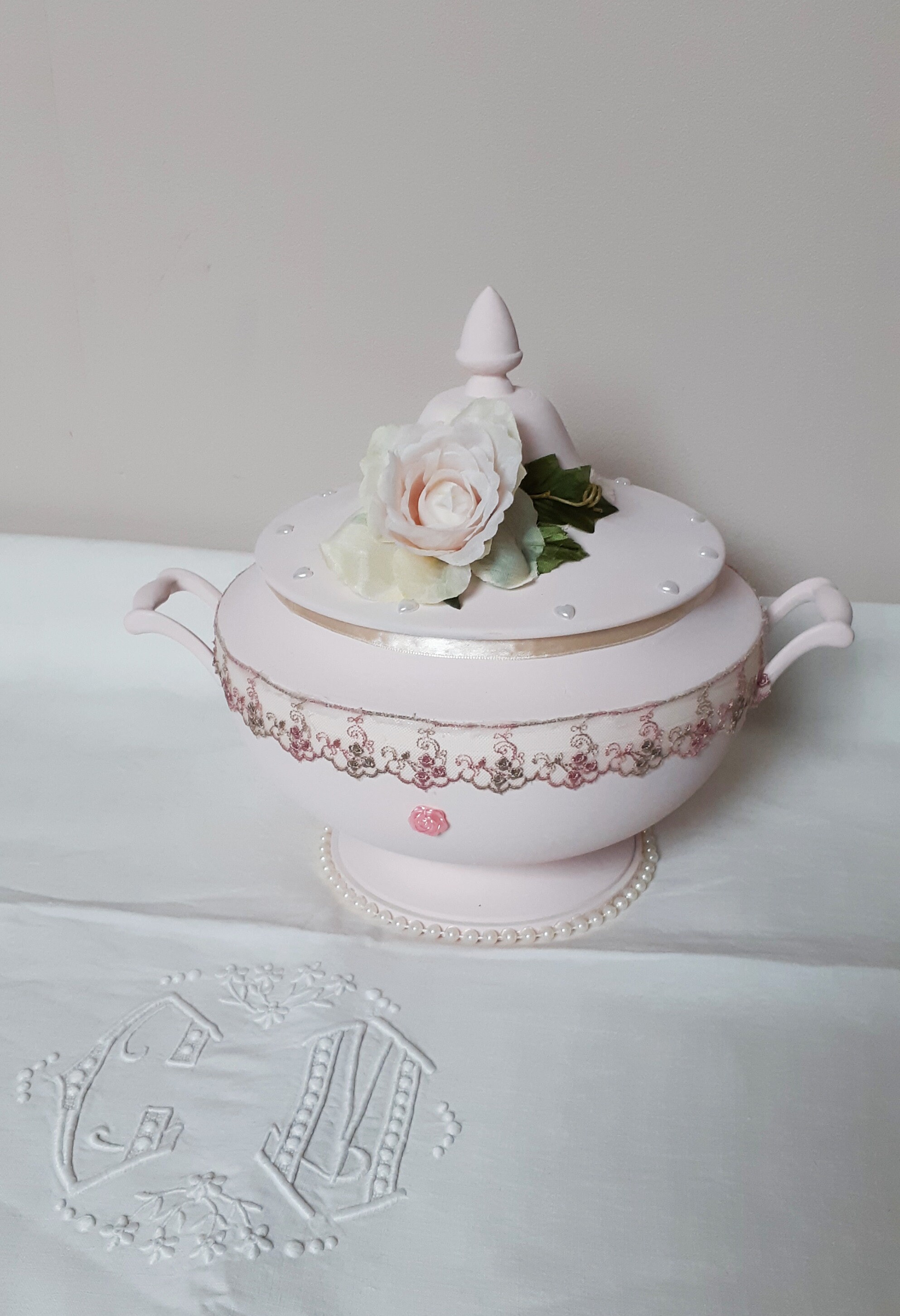 Vide Poche Shabby Chic Rose, Soupière , Cache-Pot Vintage ,